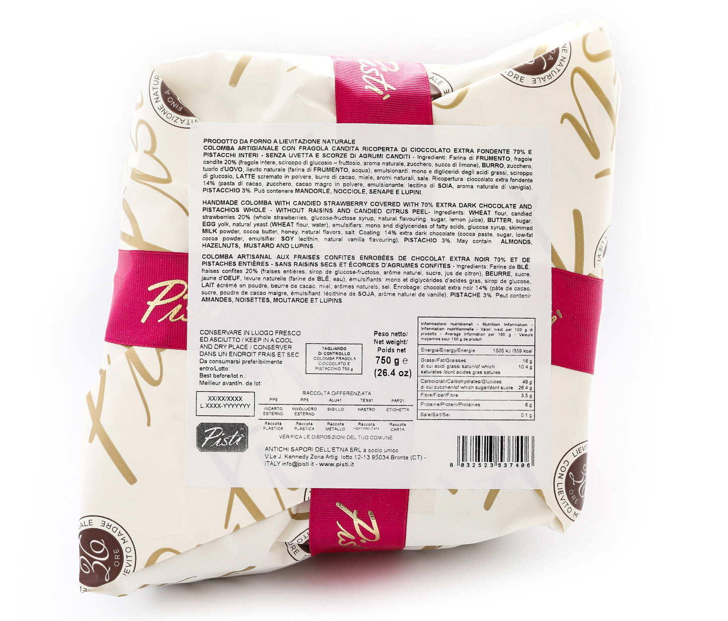 colomba fragola pistacchi e cioccolato fondente - pisti shop