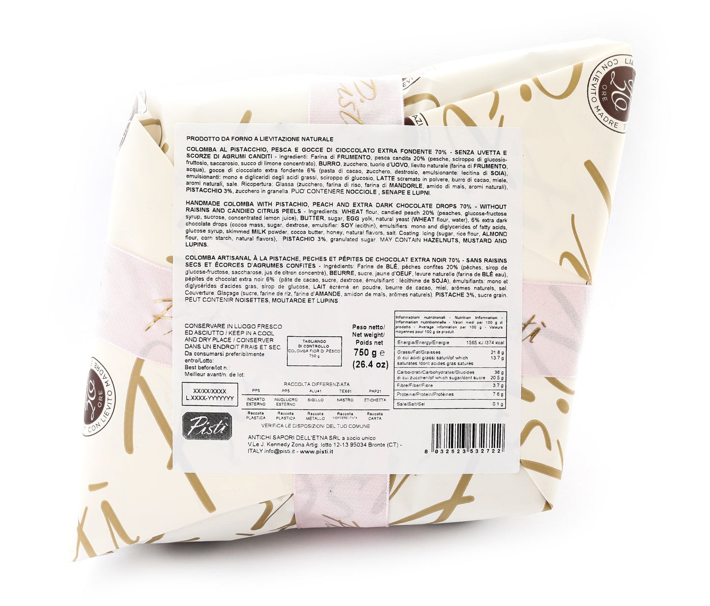 colomba al pistacchio pesca e gocce di cioccolato - pisti shop