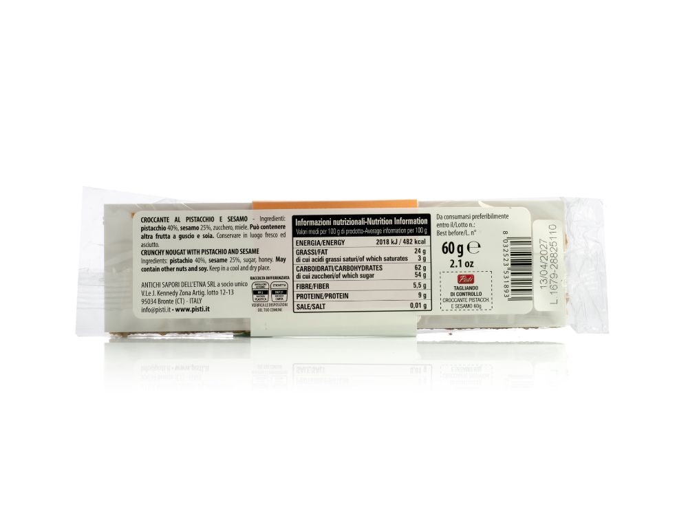 croccante al pistacchio e sesamo etichetta pistì
