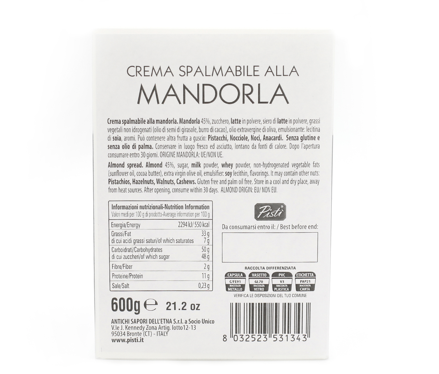 crema spalmabile alla mandorla - pisti shop