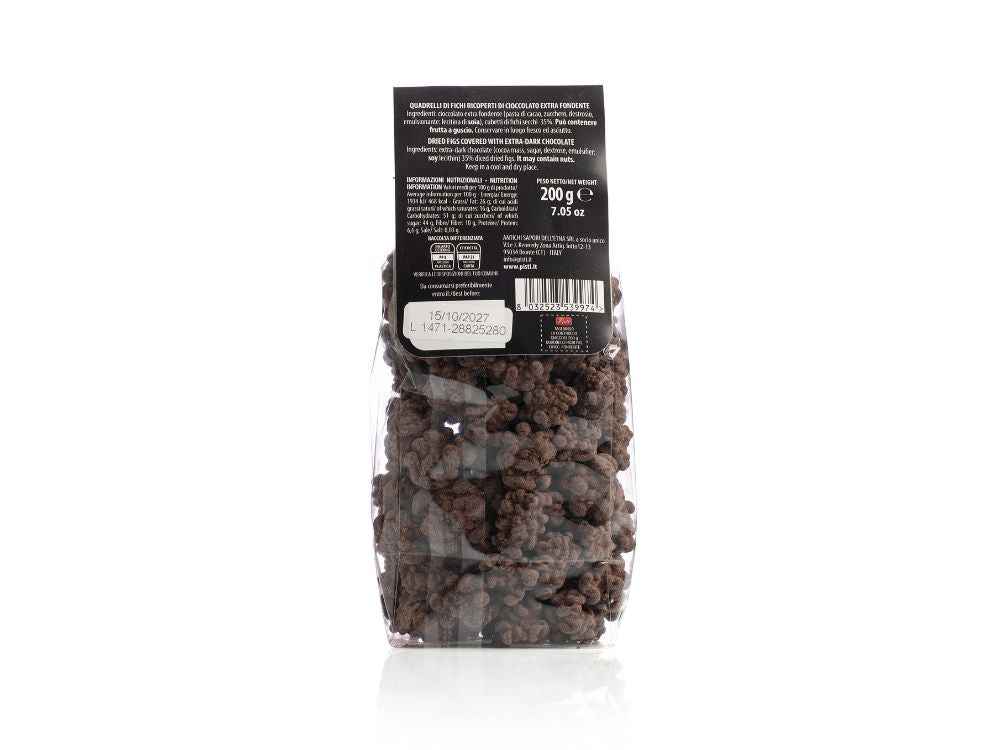 quadrelli di fichi secchi ricoperti di cioccolato extra fondente