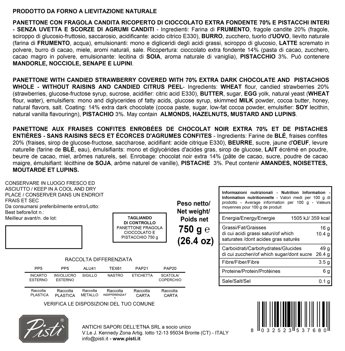 special edition: panettone con fragola pistacchio e cioccolato fondente