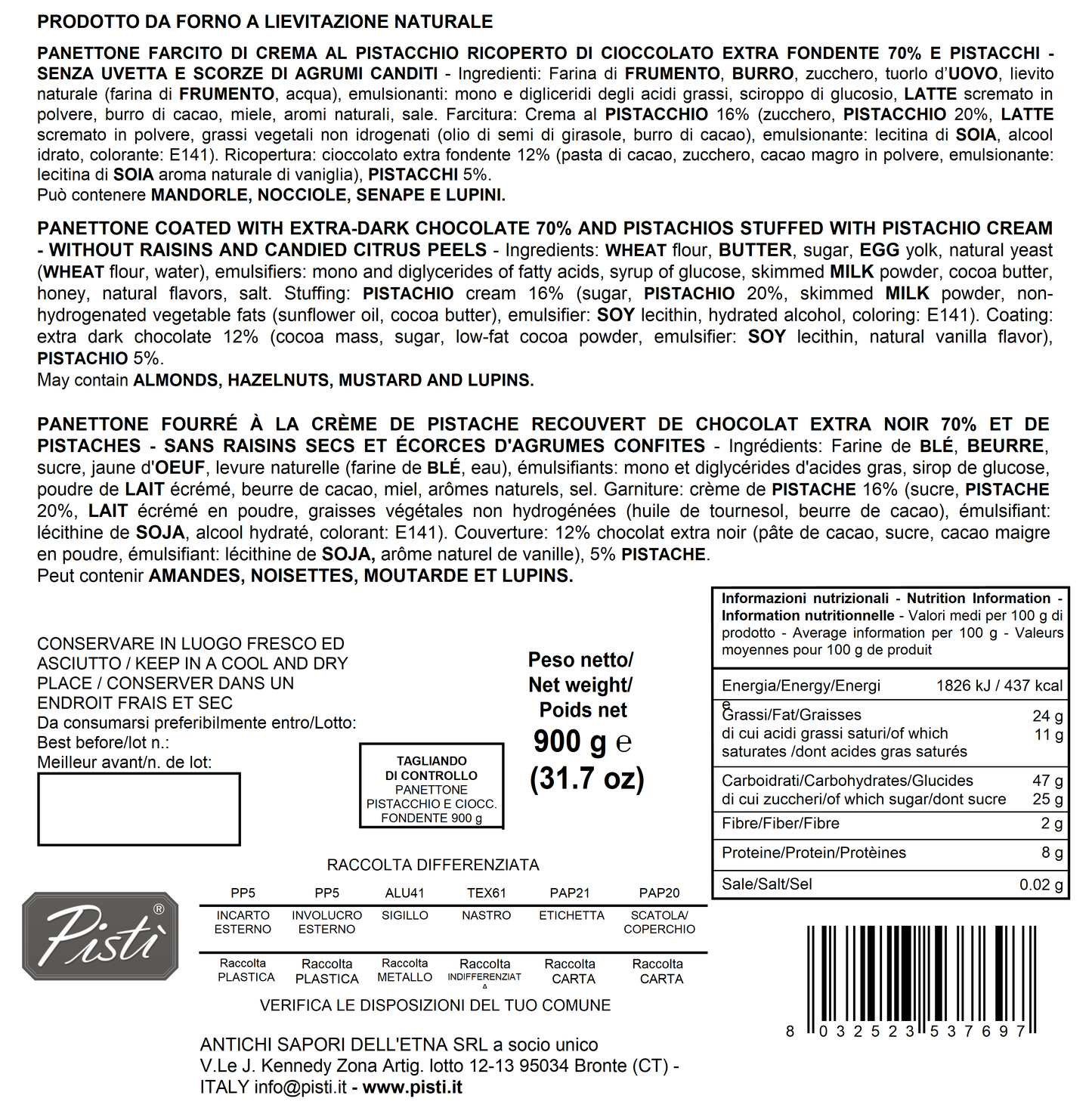 special edition: panettone farcito al pistacchio e ricoperto di cioccolato fondente