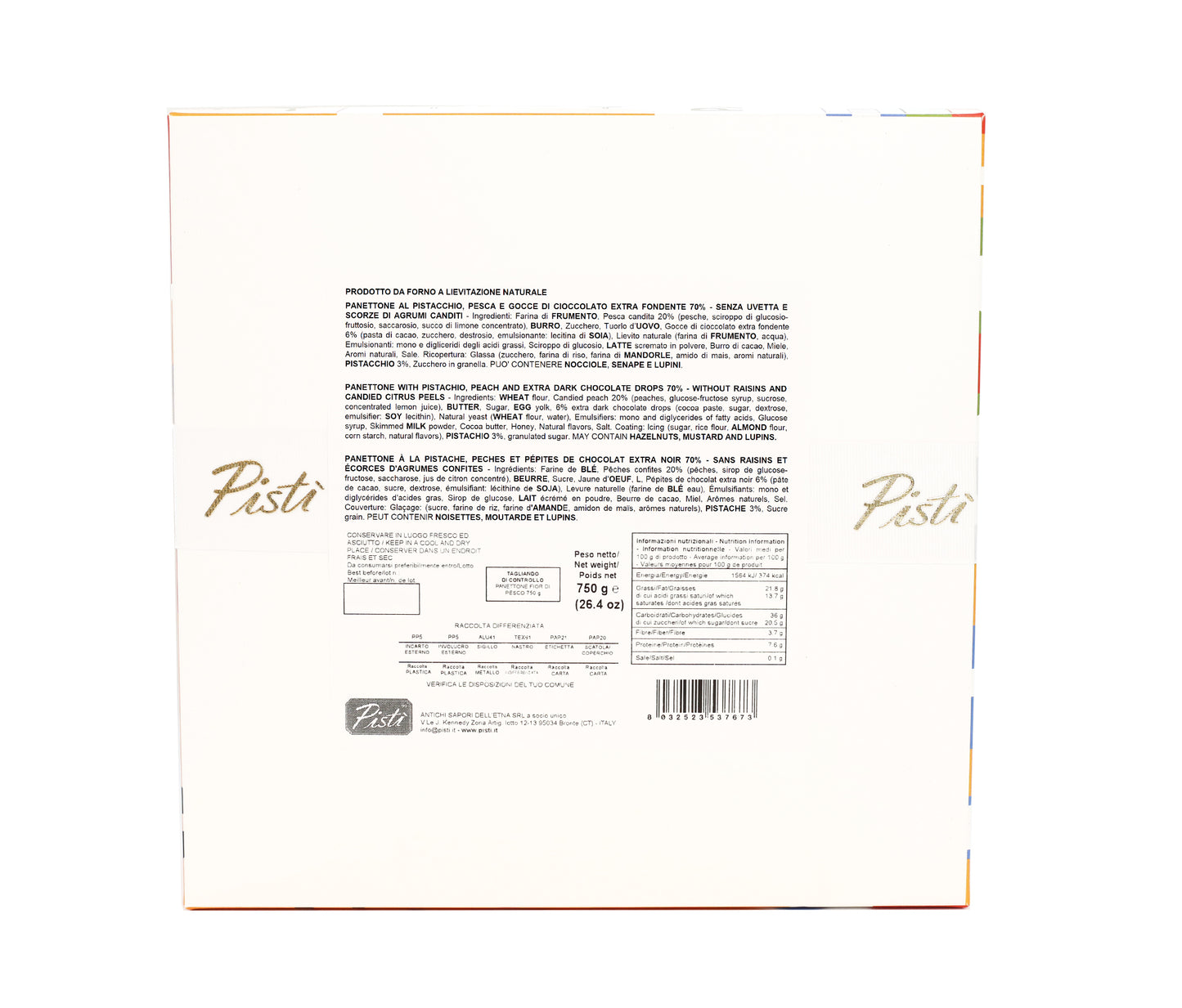 special edition: panettone con pistacchi, pesca e gocce di cioccolato fondente - pisti shop