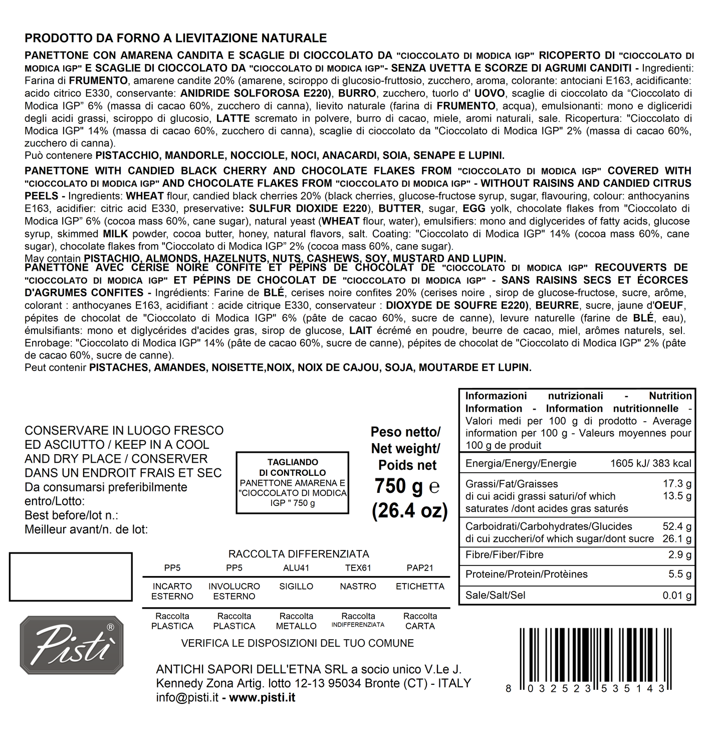 panettone con amarena e cioccolato di modica igp