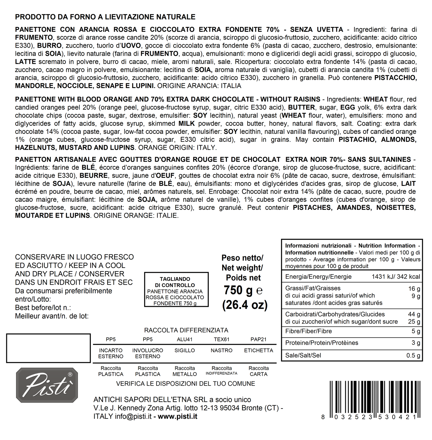 panettone all'arancia rossa e cioccolato extra fondente 70%