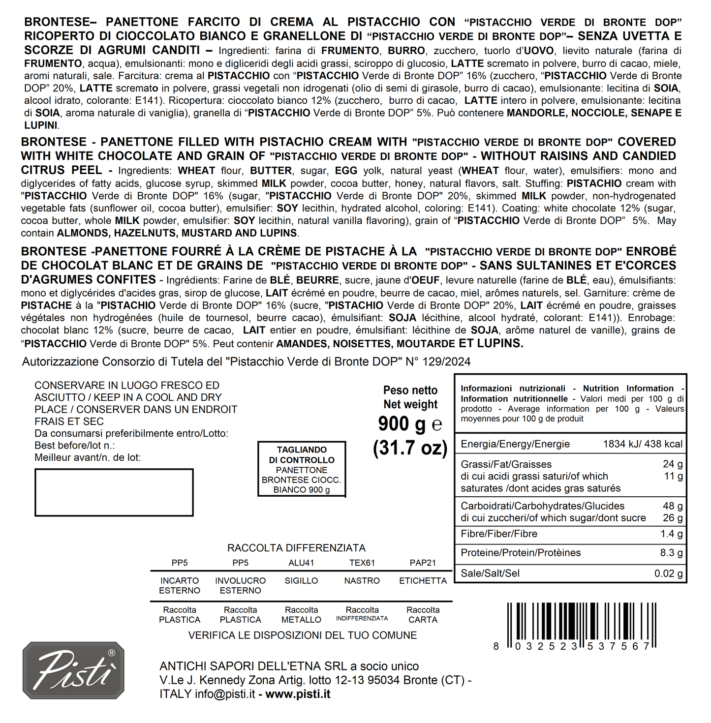 panettone brontese con cioccolato bianco