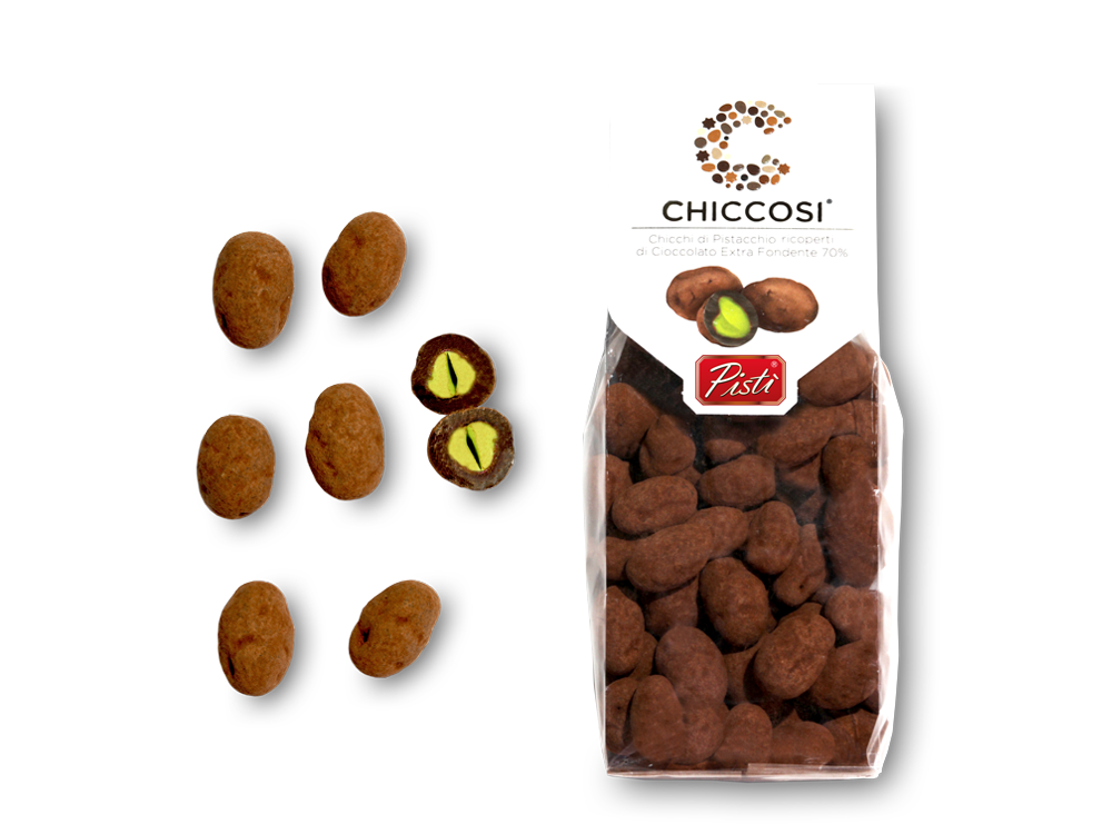 Chicchi di Pistacchio ricoperti di cioccolato extra fondente - Pisti Shop