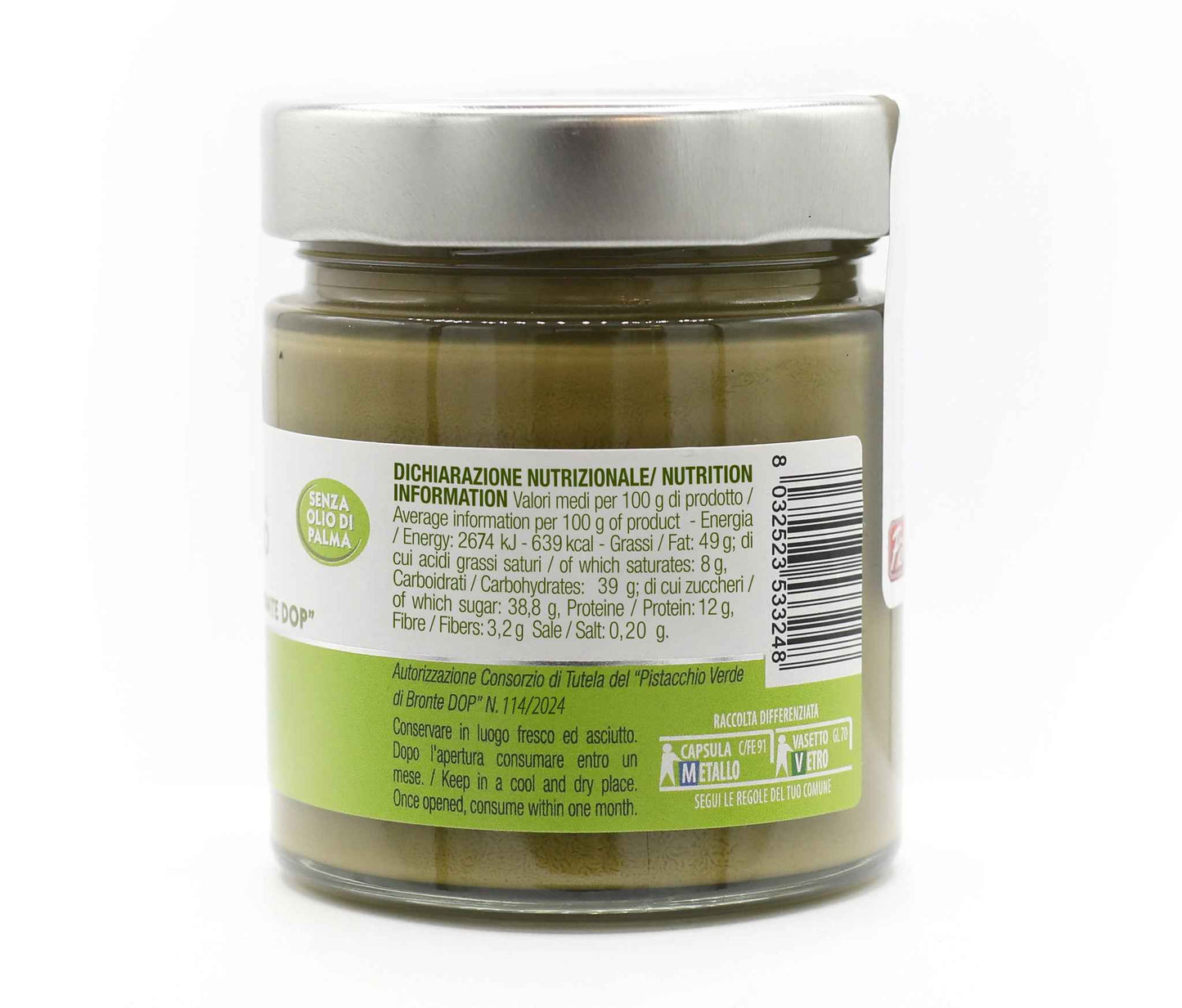 crema spalmabile al pistacchio con "pistacchio verde di bronte dop"