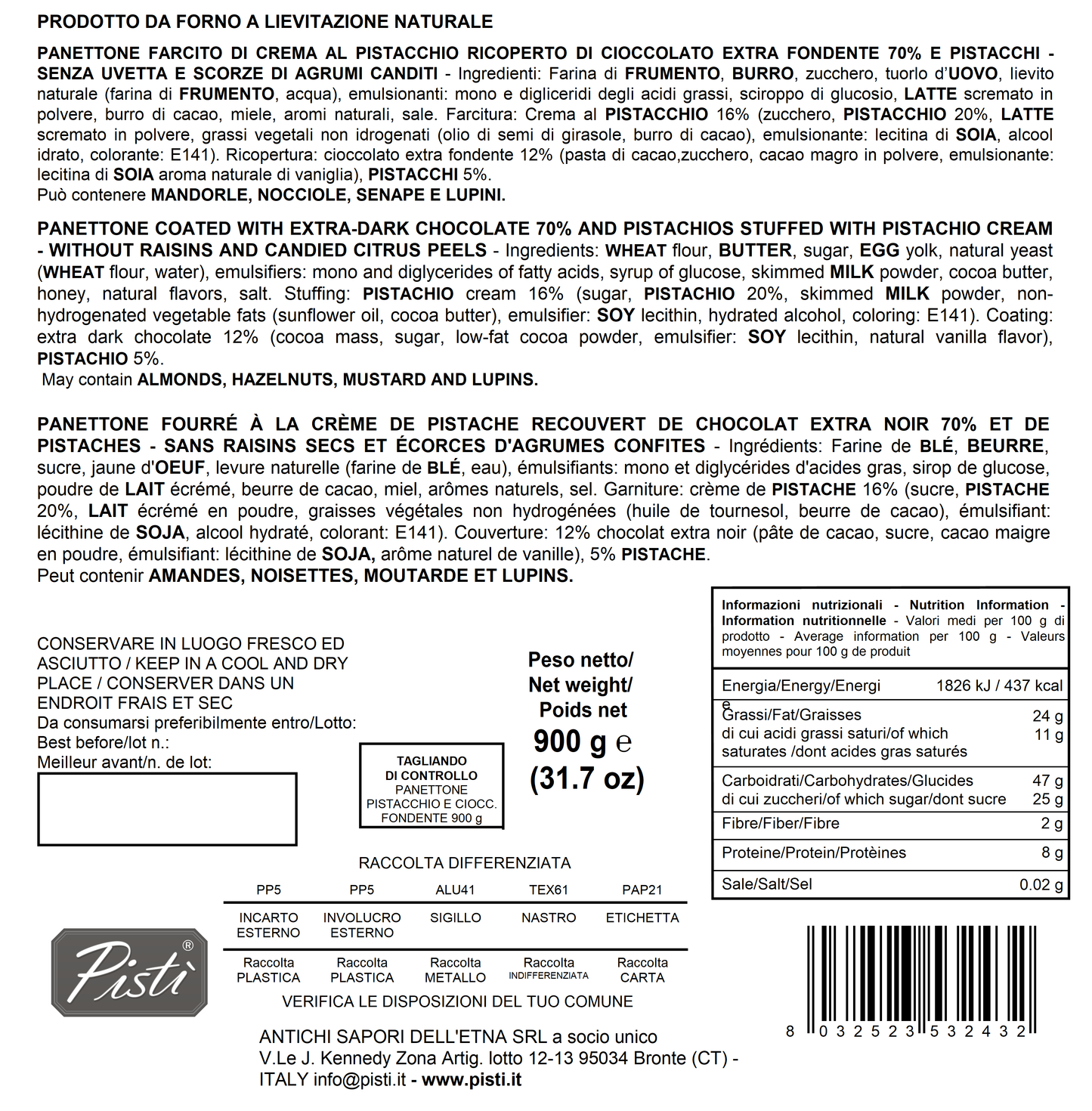 panettone stuffed with pistachio