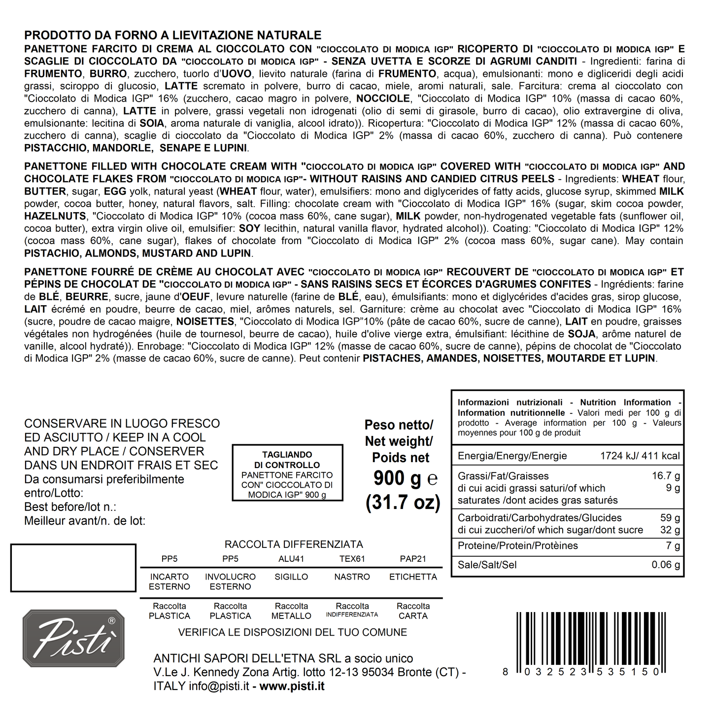 panettone farcito al cioccolato di modica igp