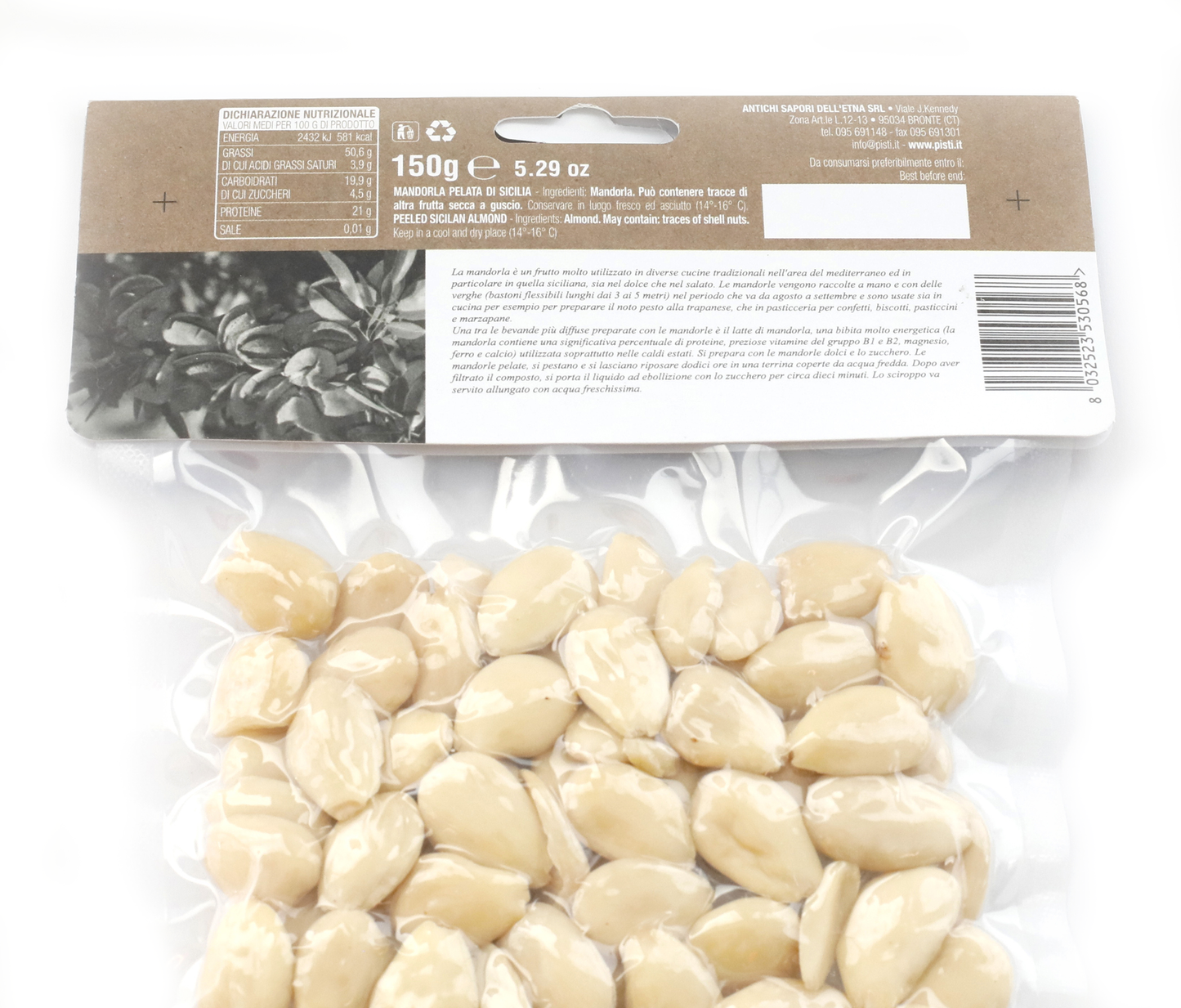 tris di mandorle intere, pelate intere e tostate e salate - pisti shop