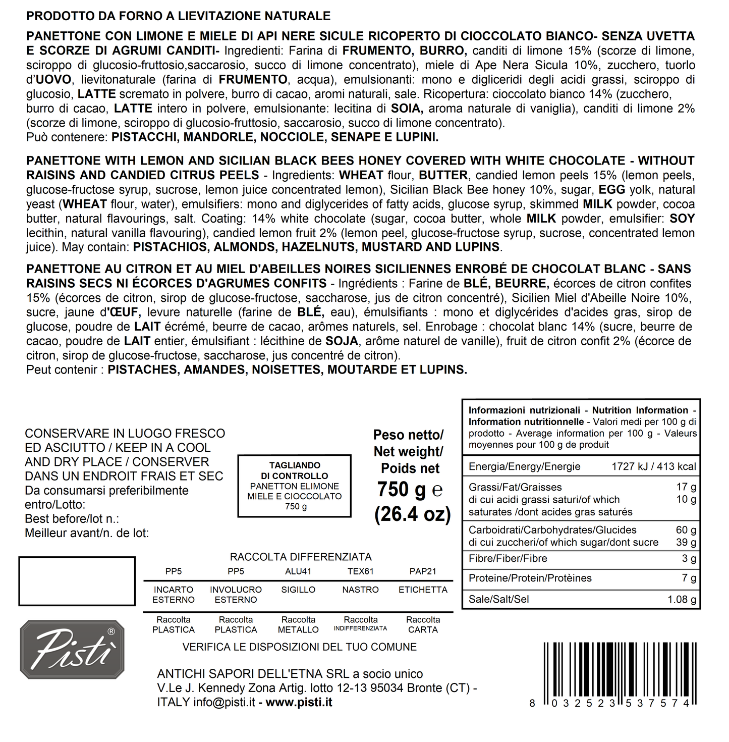 panettone limone e miele ricoperto di cioccolato bianco