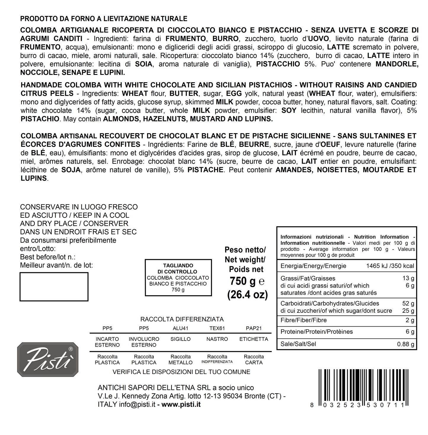 colomba pandorata mit pistazie