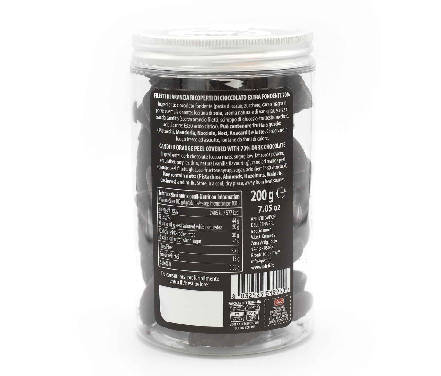 scorze di arancia candita e ricoperta di cioccolato fondente