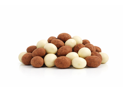 Chicchi di Pistacchio ricoperti di cioccolato bianco ed extra fondente - Pisti Shop
