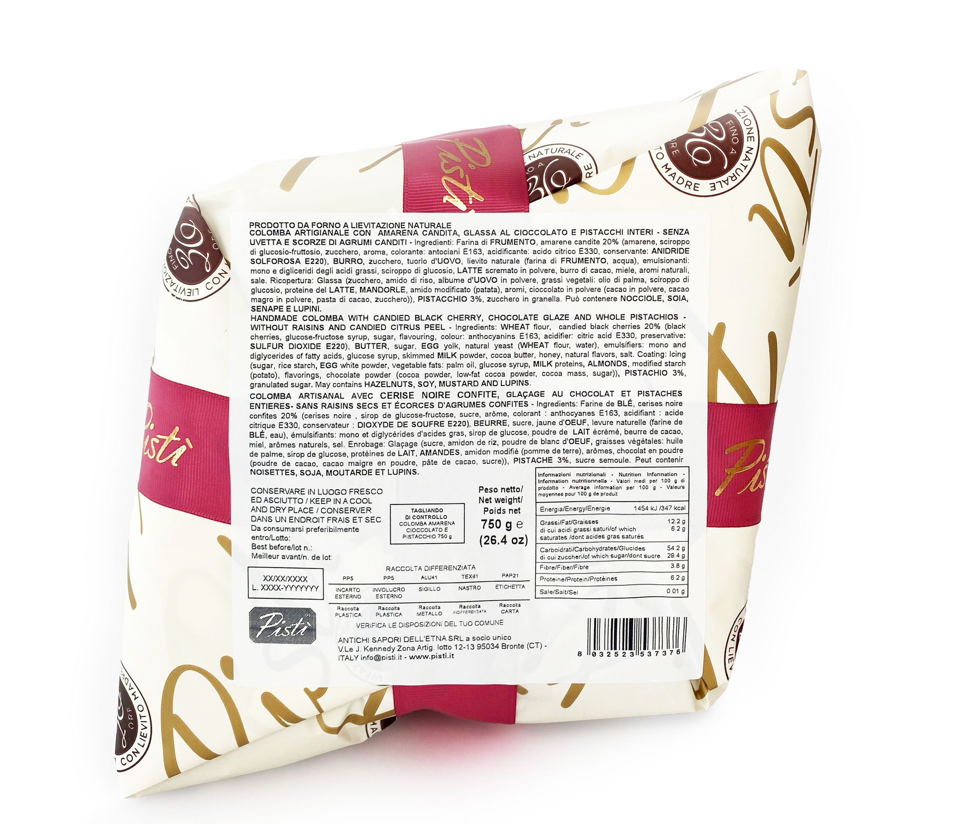 Colomba con amarena, glassa al cioccolato e pistacchi - Pisti Shop