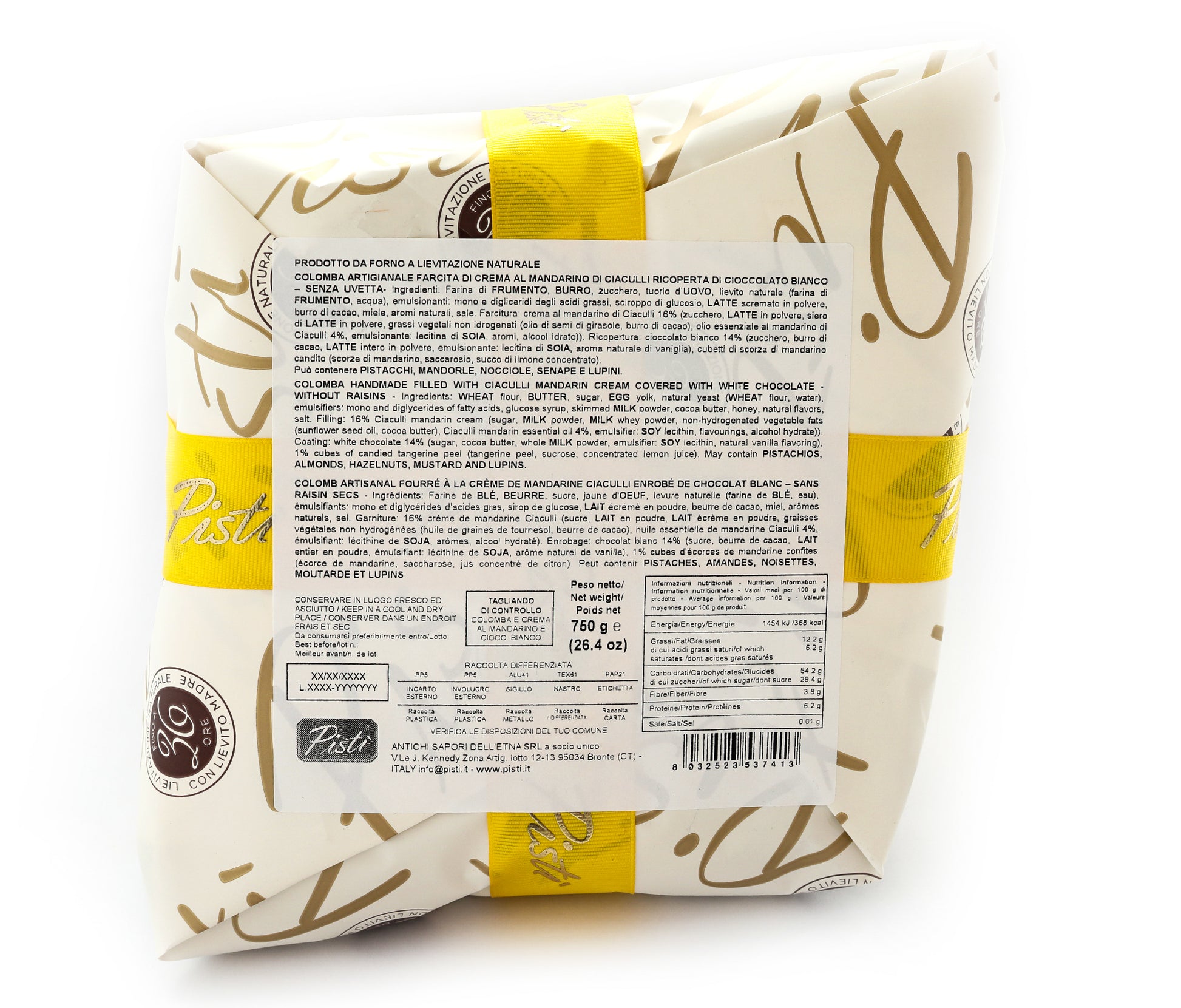 Colomba Farcita con Crema al Mandarino e Ricoperta di Cioccolato Bianco - Pisti Shop