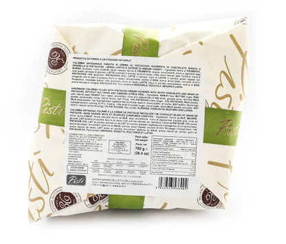 Colomba Farcita con Crema di Pistacchio e Ricoperta di Cioccolato Bianco - Incarto - Pisti Shop
