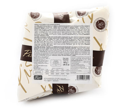 Colomba Farcita con Crema di Pistacchio e Ricoperta di Cioccolato Fondente - Incarto - Pisti Shop