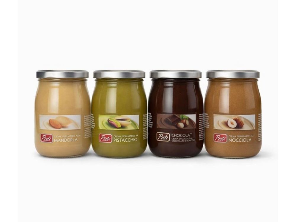 le fantastiche 4 pistì, crema pistacchio, nocciola, mandorla e cioccolato