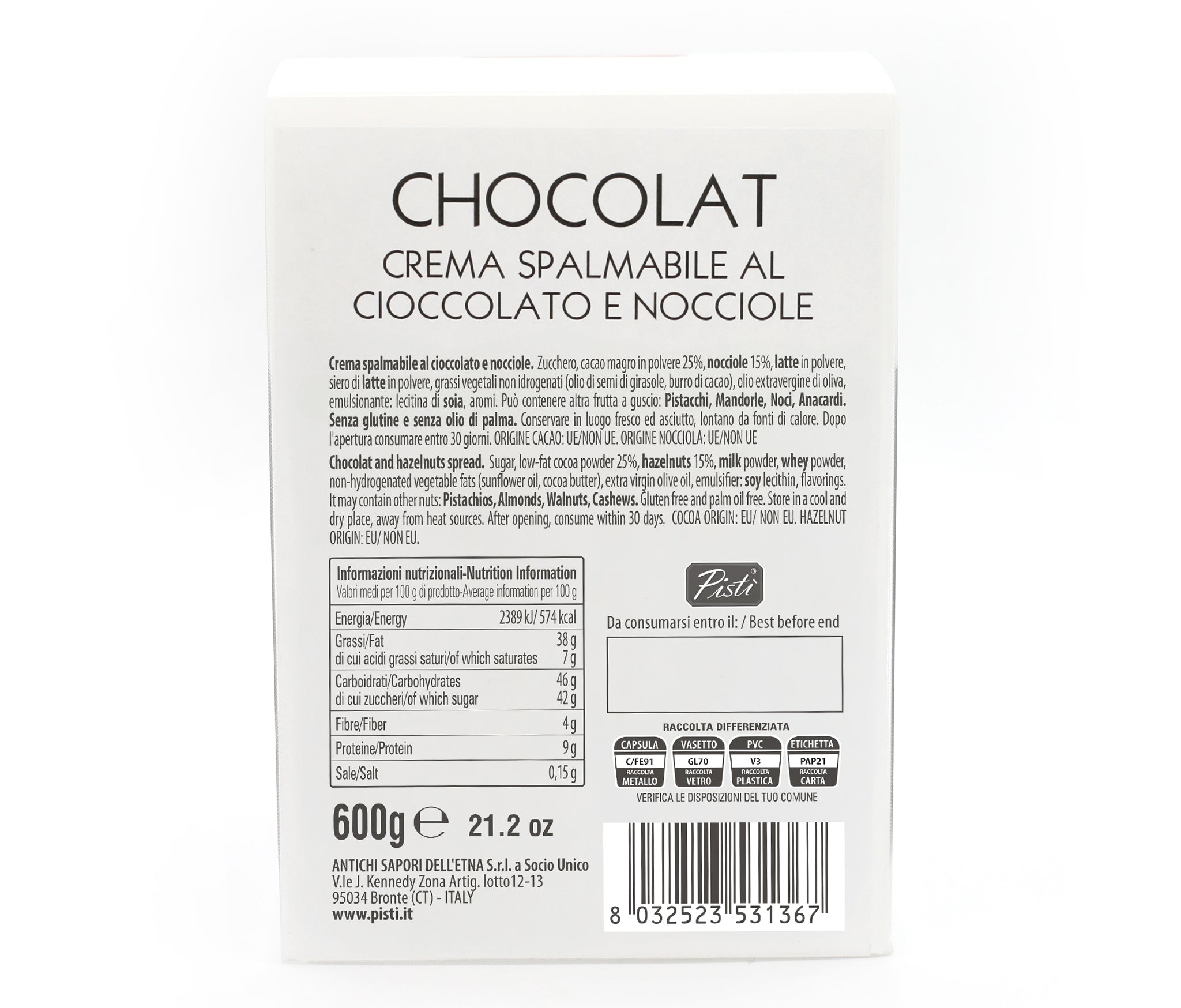 Crema untable de chocolate y avellanas