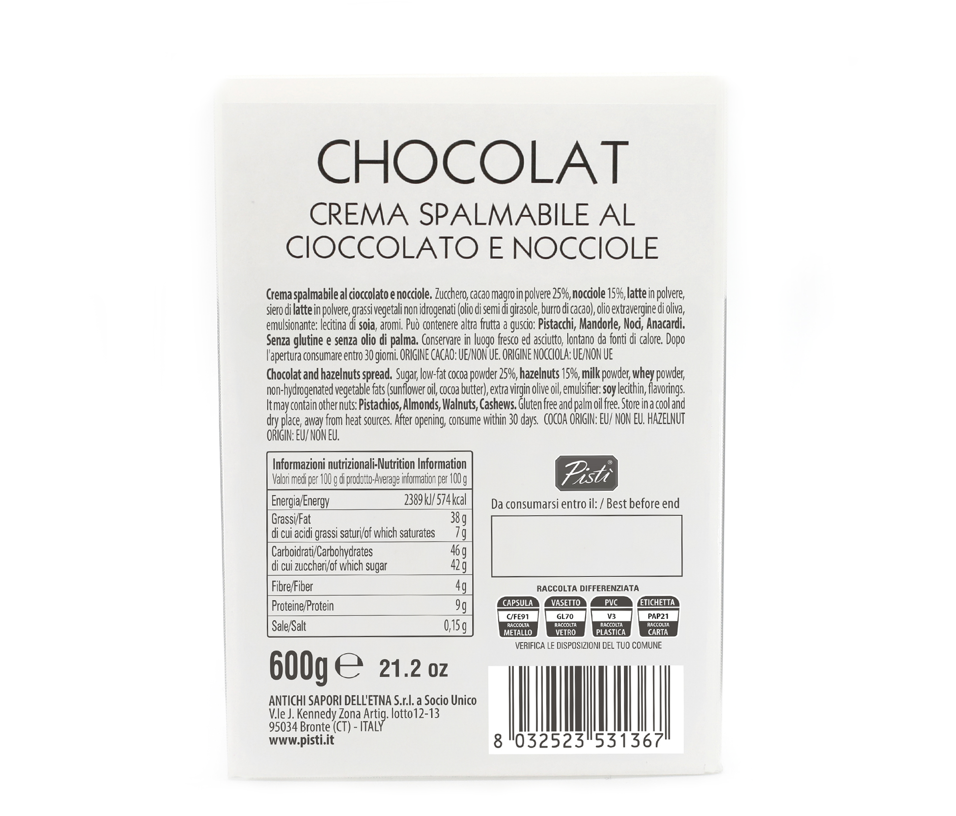 Crema spalmabile Cioccolato e Nocciola - Pisti Shop