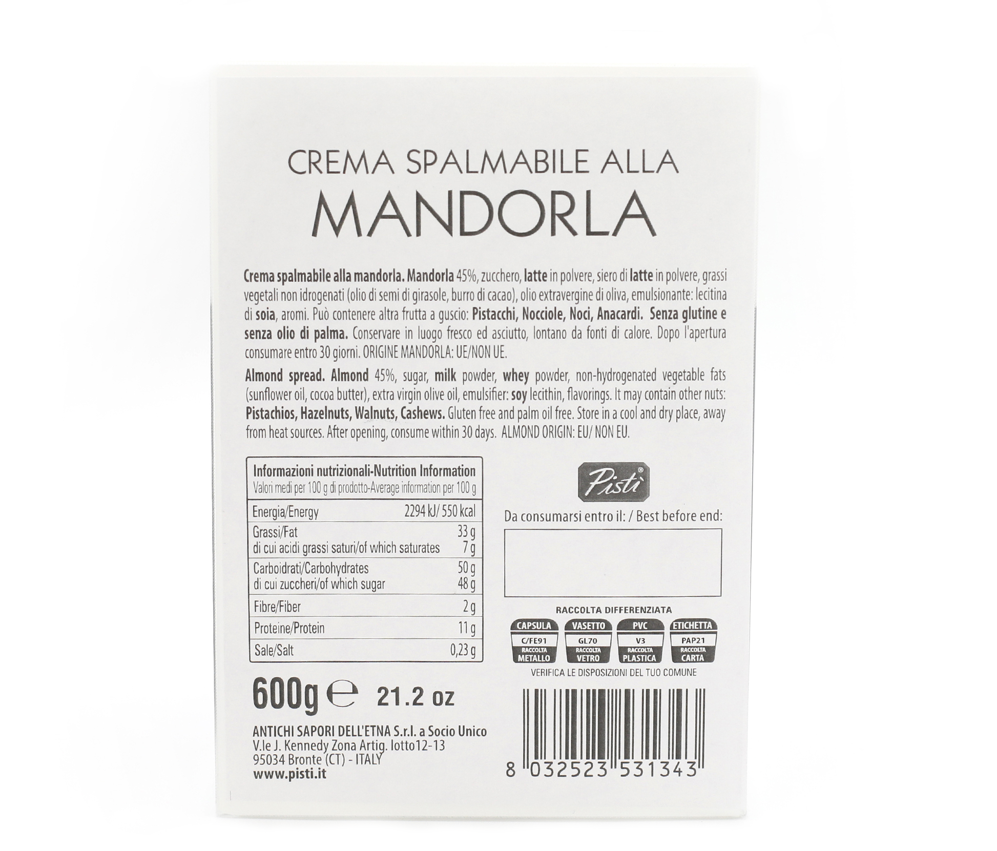 Crema spalmabile alla Mandorla - Pisti Shop