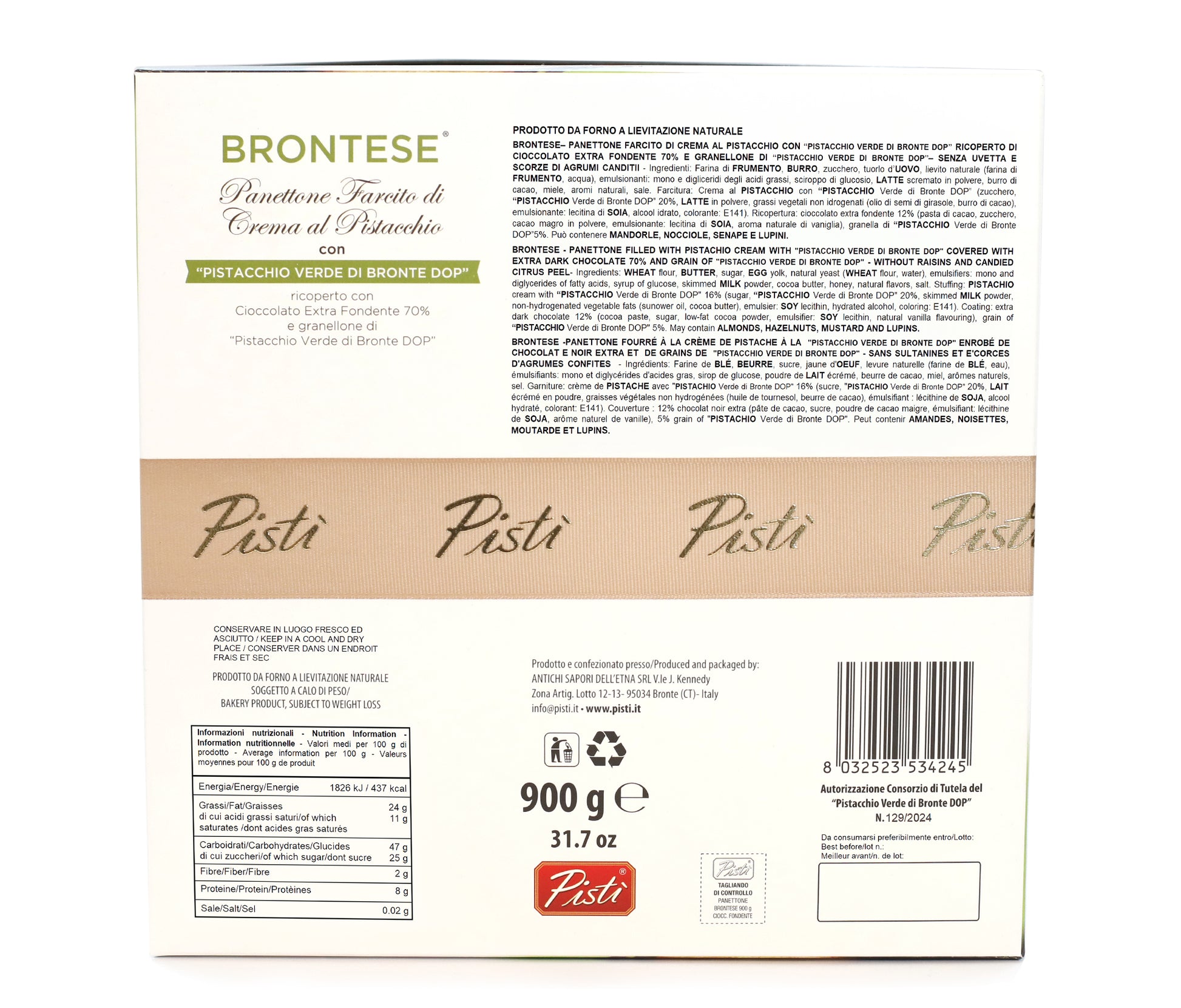 Panettone Brontese con Cioccolato Fondente - Pisti Shop