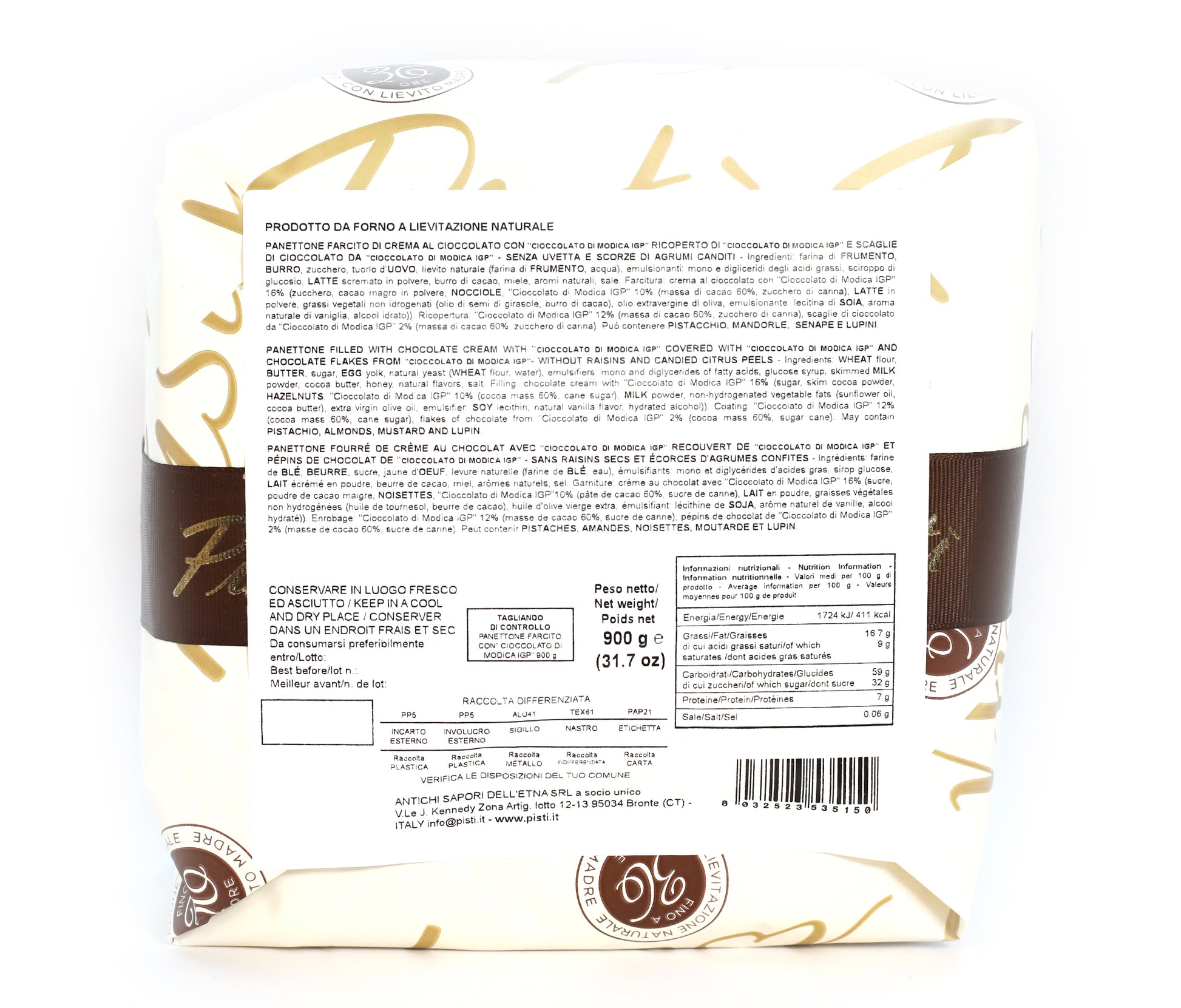 Panettone Farcito al Cioccolato di Modica IGP - Pisti Shop