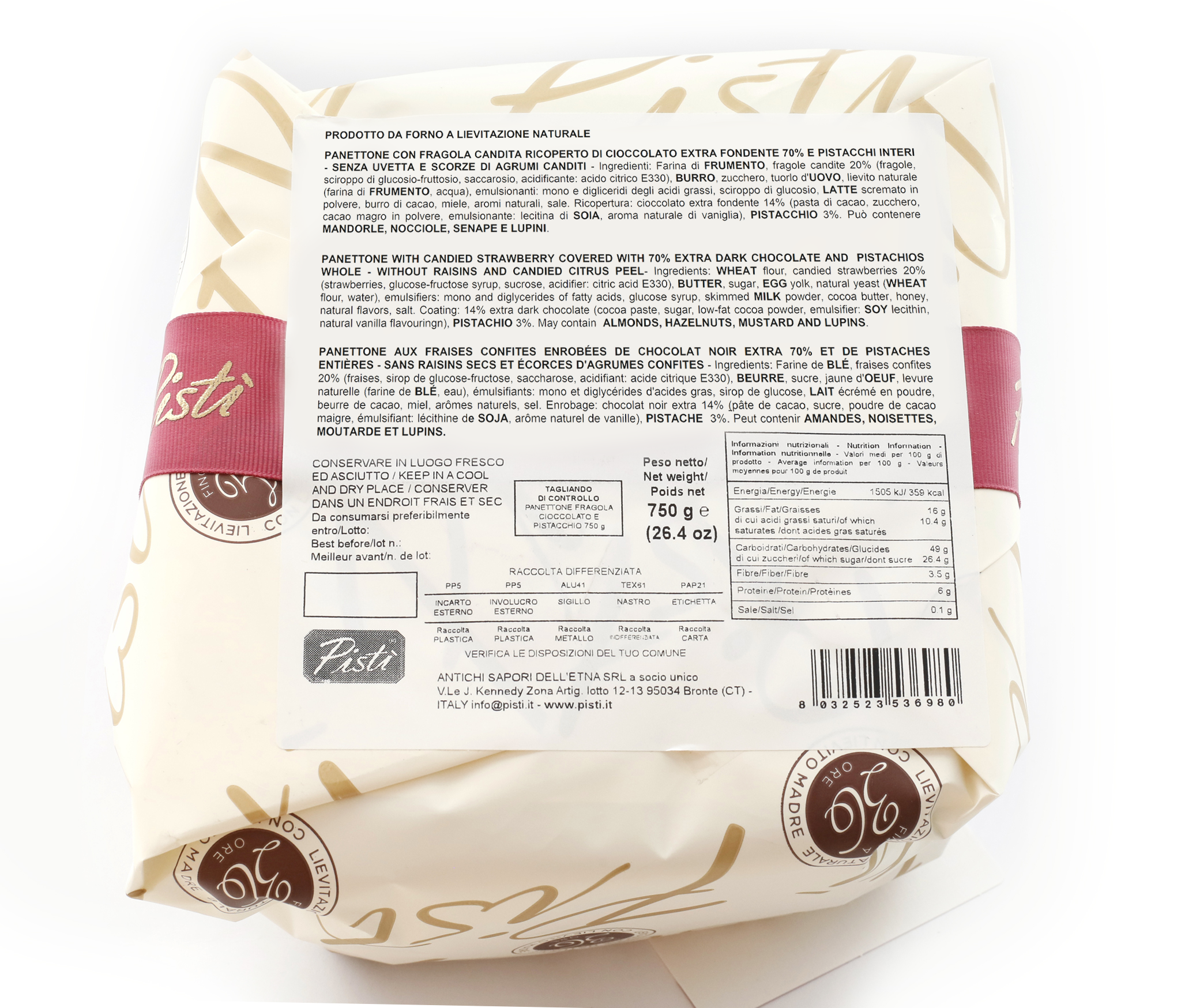 Panettone con Fragola Pistacchio e Cioccolato Fondente