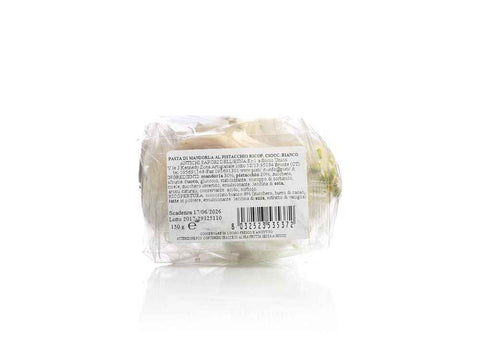 Pasta di Mandorla al Pistacchio ricoperta di cioccolato bianco