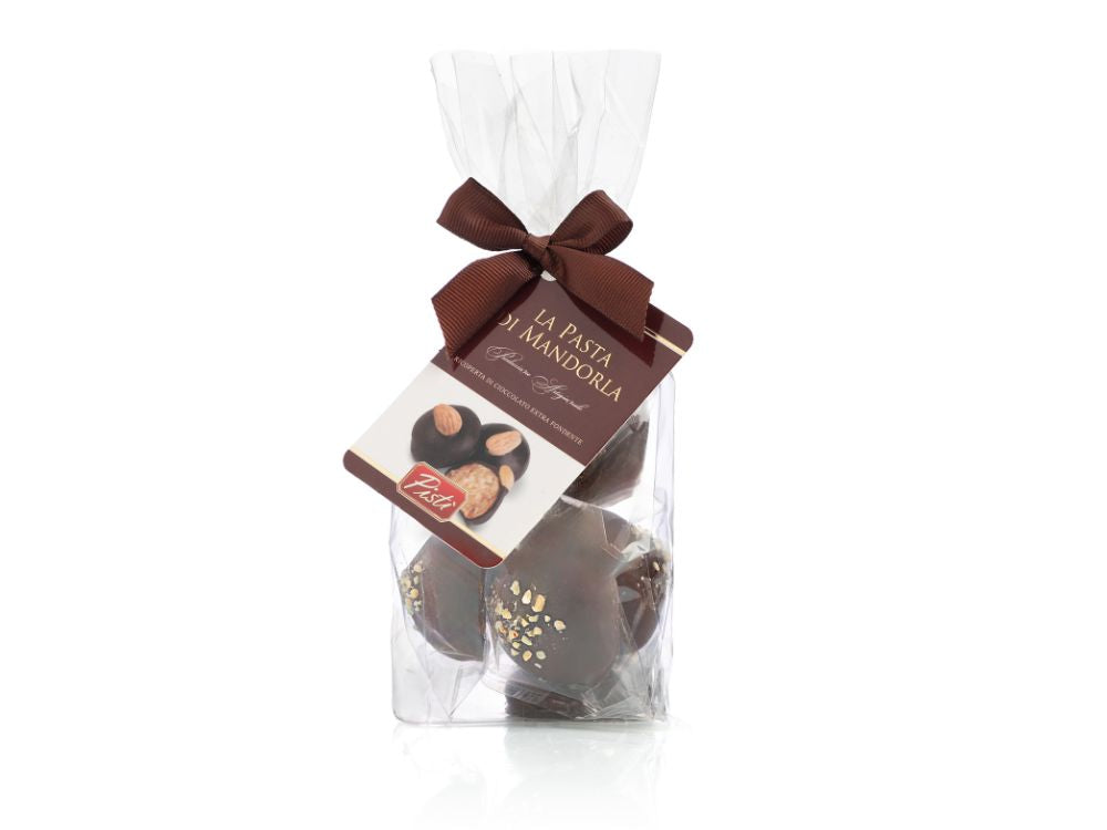 pasta di mandorla ricoperta di cioccolato fondente extra pistì shop