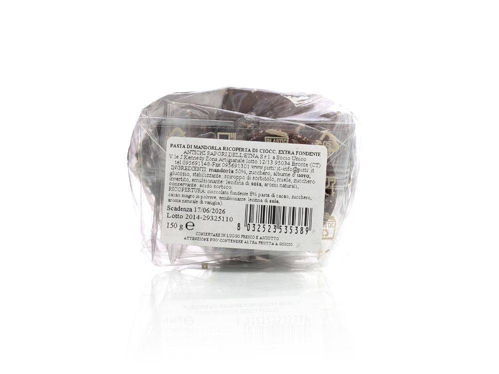 pasta di mandorla ricoperta di cioccolato fondente extra pistì shop