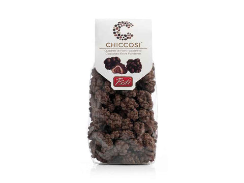 Quadrelli di fichi secchi ricoperti di cioccolato extra fondente