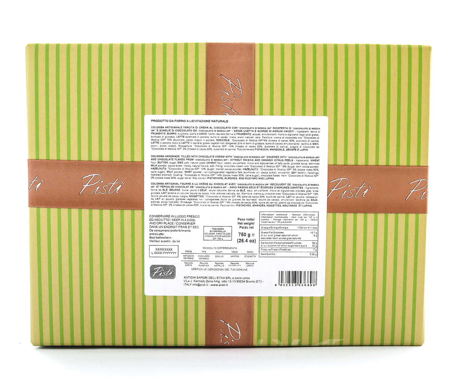 colomba farcita con crema al cioccolato di modica igp e ricoperta di cioccolato di modica igp - scatola - pisti shop