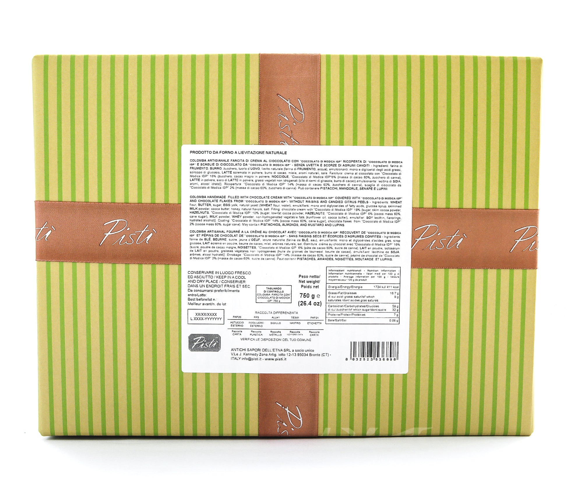 Colomba Farcita con Crema al Cioccolato di Modica IGP e ricoperta di Cioccolato di Modica Igp - Scatola - Pisti Shop