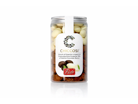 Chicchi di Pistacchio ricoperti di cioccolato bianco ed extra fondente - Pisti Shop