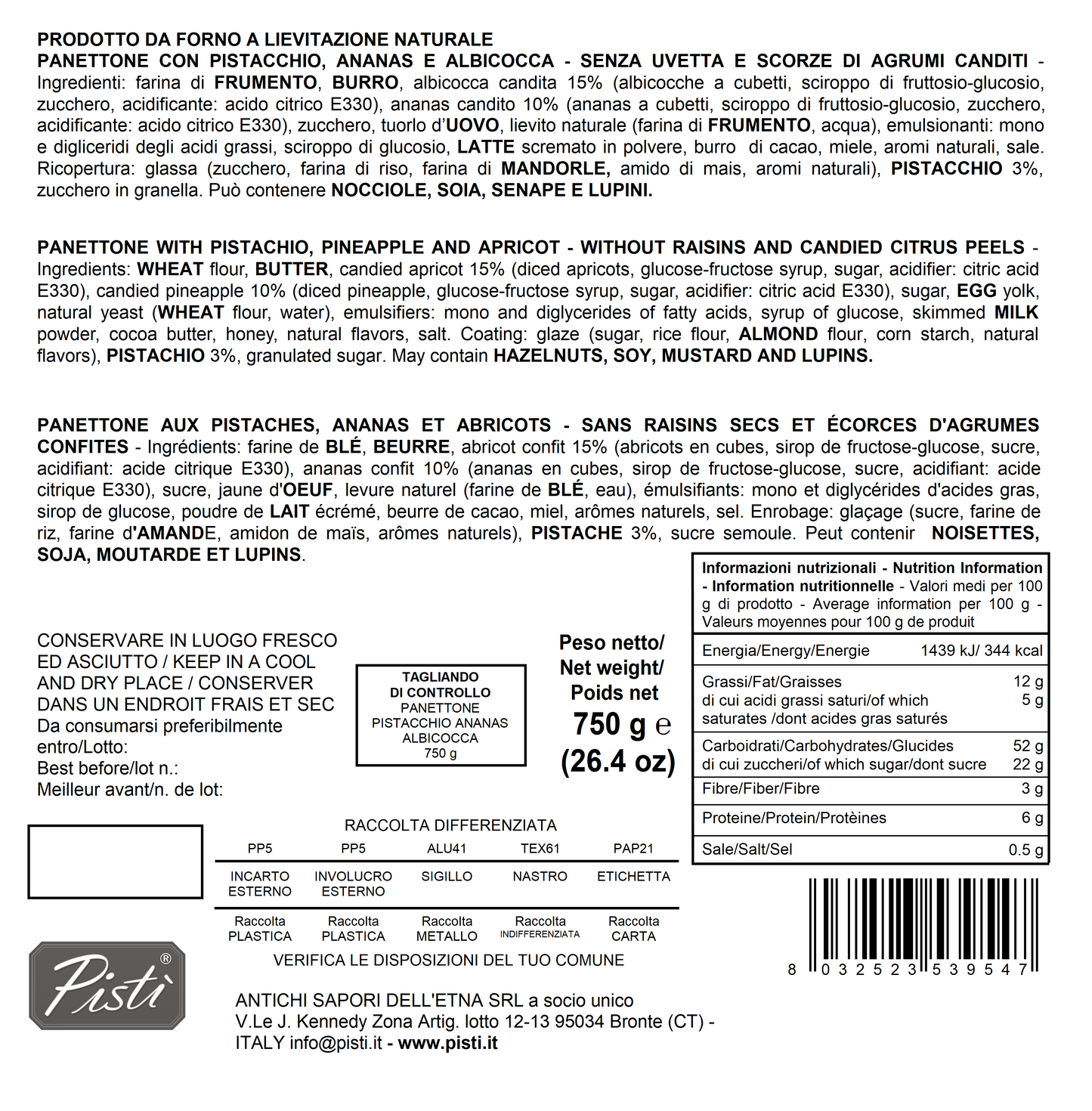 panettone pistacchio ananas e albicocca