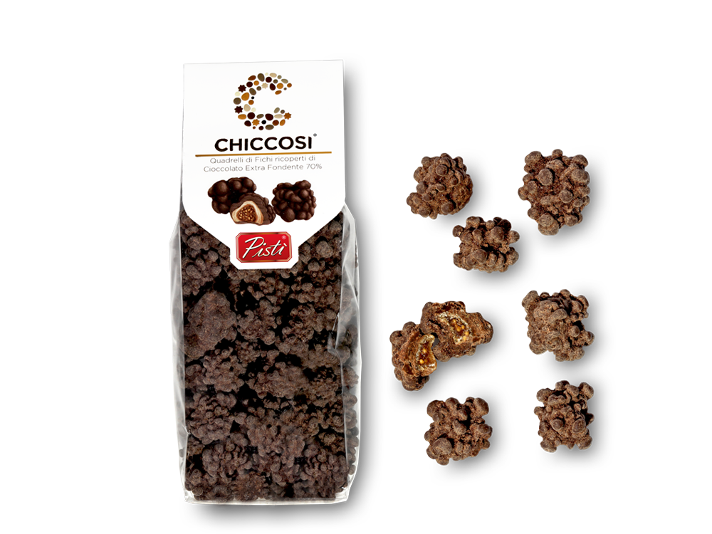 Quadrelli de higos secos cubiertos de chocolate negro extra