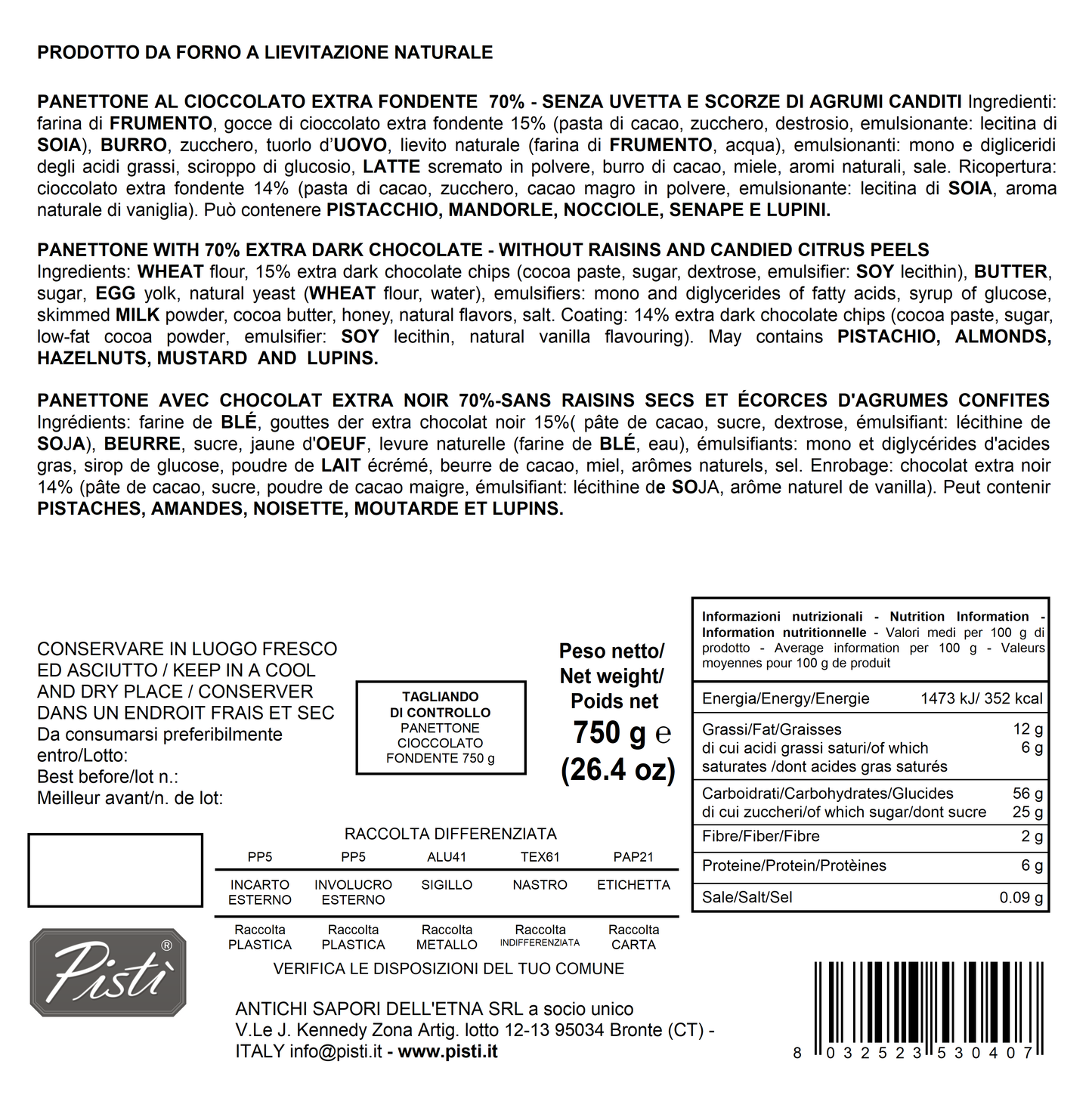 panettone cioccolato extra fondente 70%