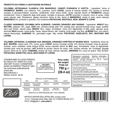 Colomba Classica canditi d’arancia e uvetta - Pisti Shop
