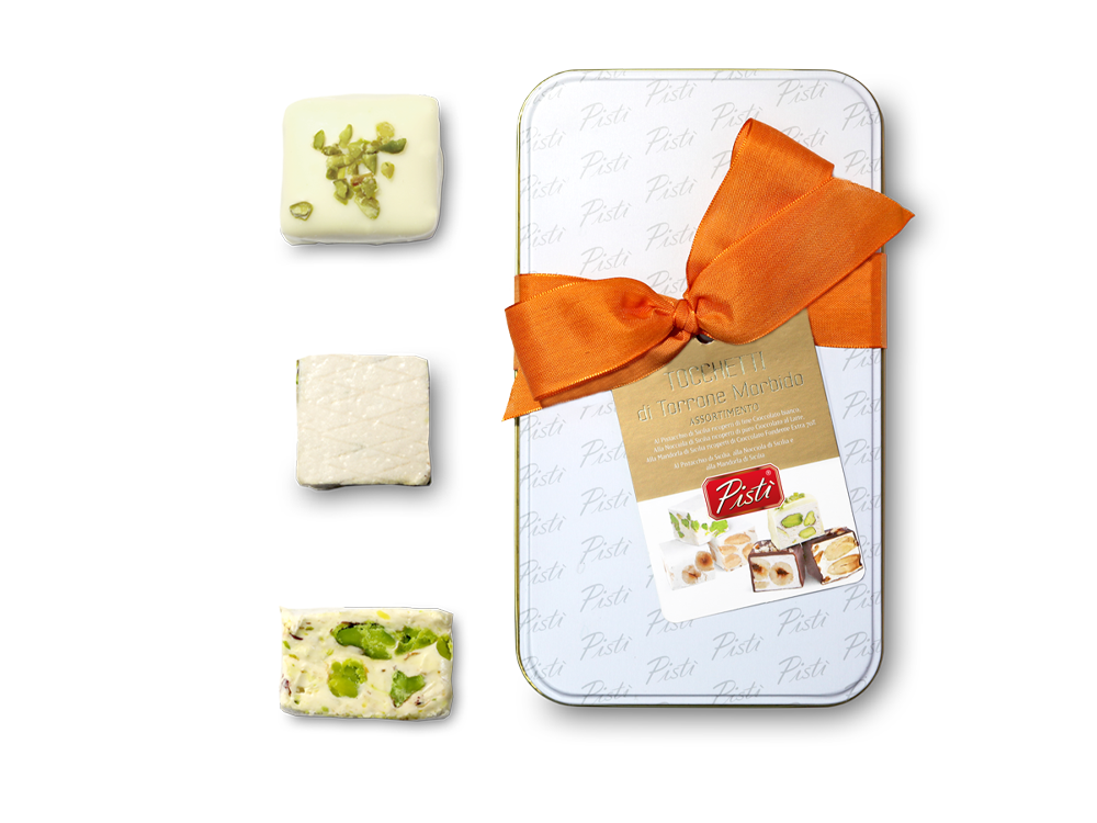 Pieces of soft nougat assorted in gift box