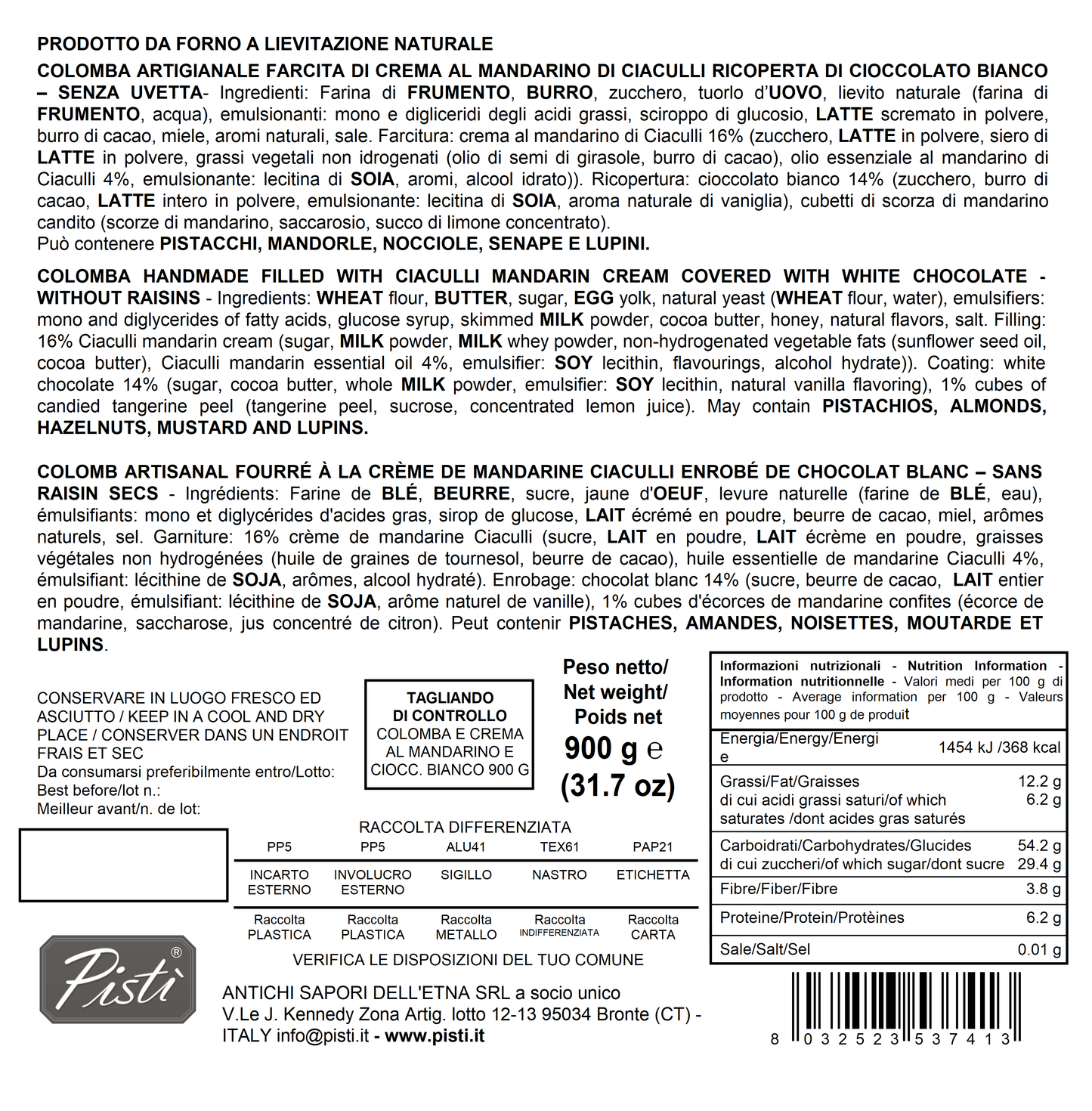 colomba gefüllt mit mandarinencreme und überzogen mit weißer schokolade