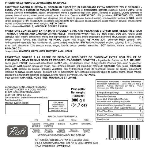 Panettone Farcito al Pistacchio e Ricoperto di Cioccolato Fondente - Pisti Shop