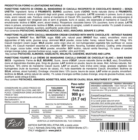 Panettone farcito di Crema al Mandarino di Ciaculli ricoperto di Cioccolato Bianco - Pisti Shop