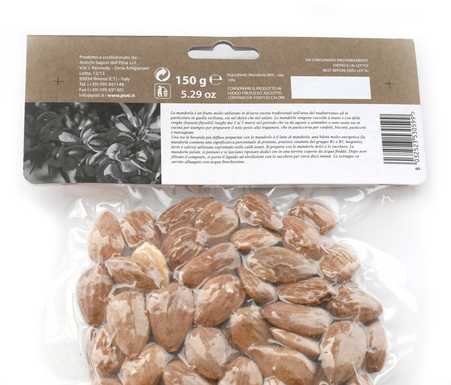 tris di mandorle intere, pelate intere e tostate e salate - pisti shop