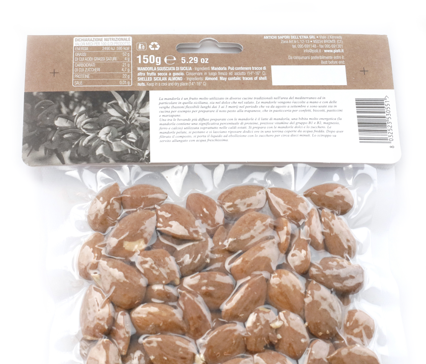 tris di mandorle intere, pelate intere e tostate e salate - pisti shop