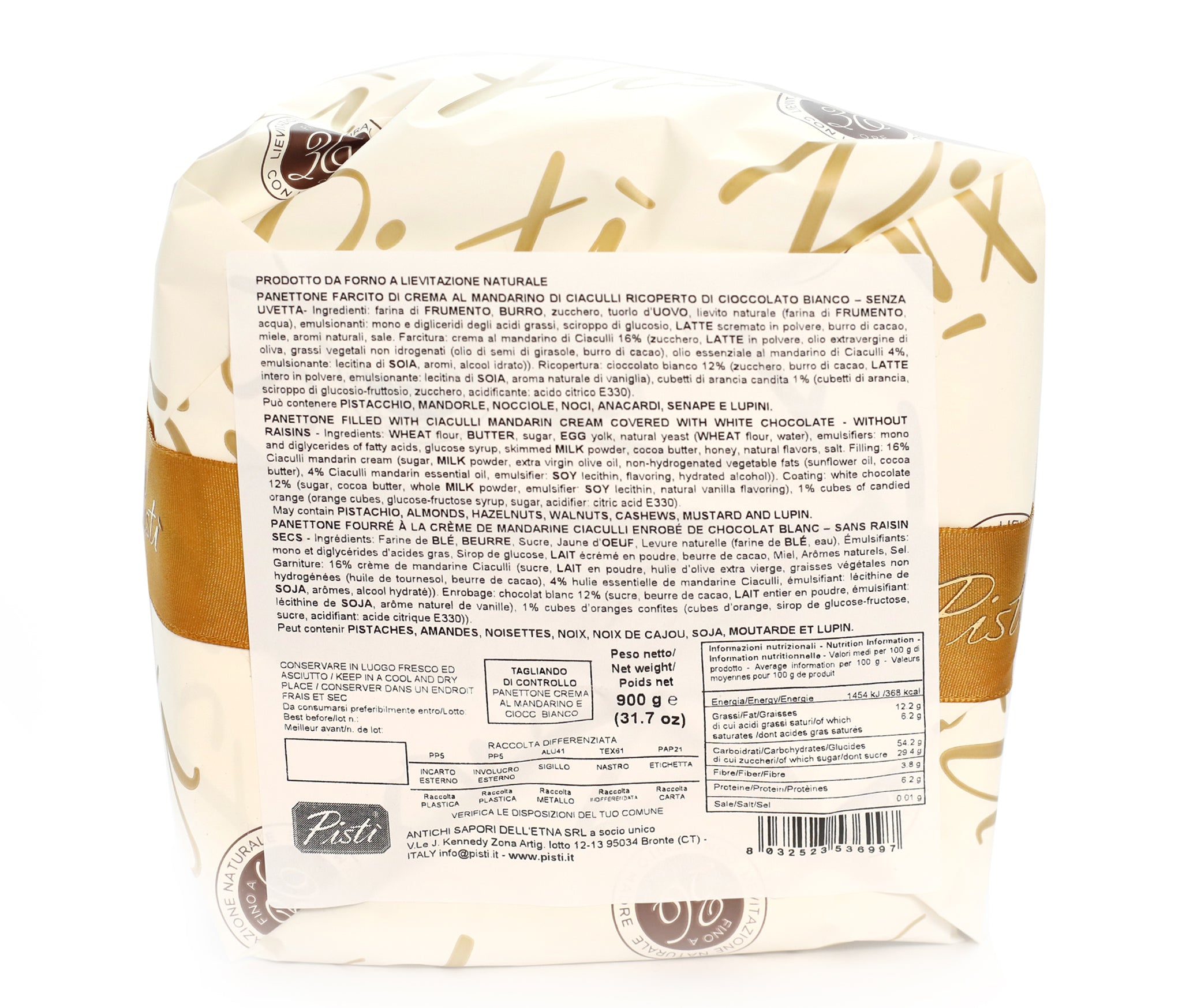 Panettone gefüllt mit Ciaculli-Mandarinencreme, umhüllt von weißer Schokolade