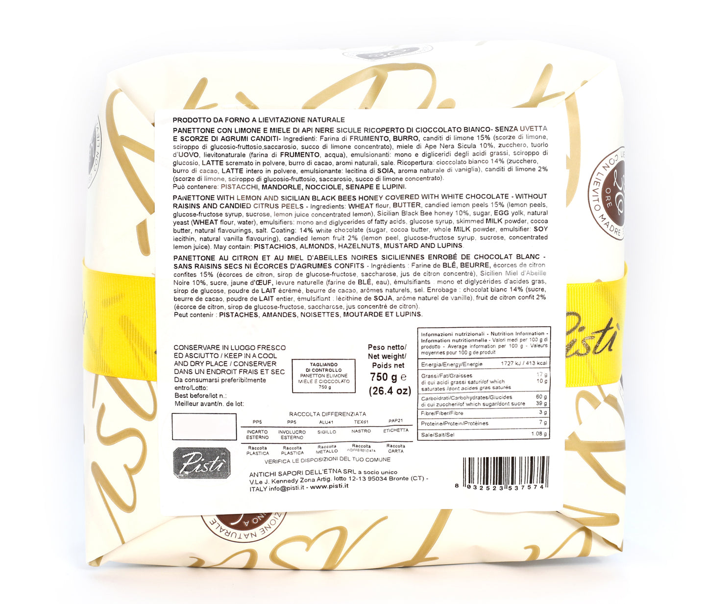 panettone limone e miele ricoperto di cioccolato bianco - pisti shop